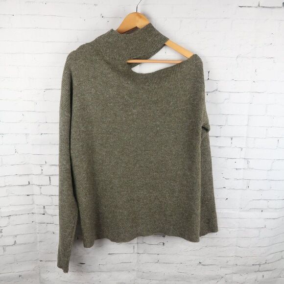 MYSTREE GREEN COLD SHOULDER LONG SLEEVE COWL NECK SWEATER SIZE LARGE - Picture 1 of 7